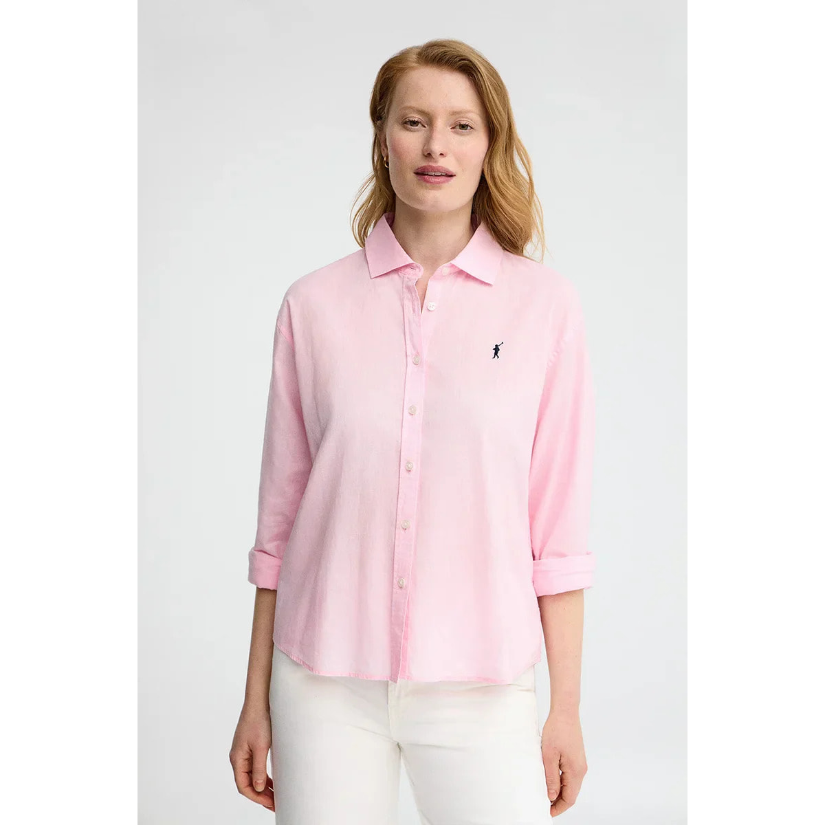 Camisa cotolino rosa de corte holgado y bordado Rigby Go