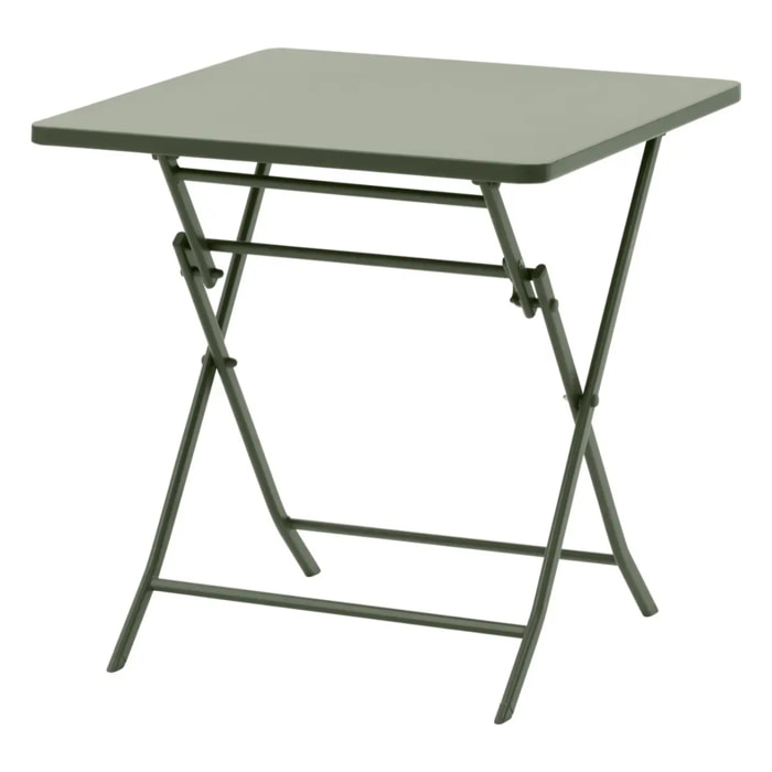 Table de jardin pliante carrée "Greensboro" vert laurier 2 places en acier