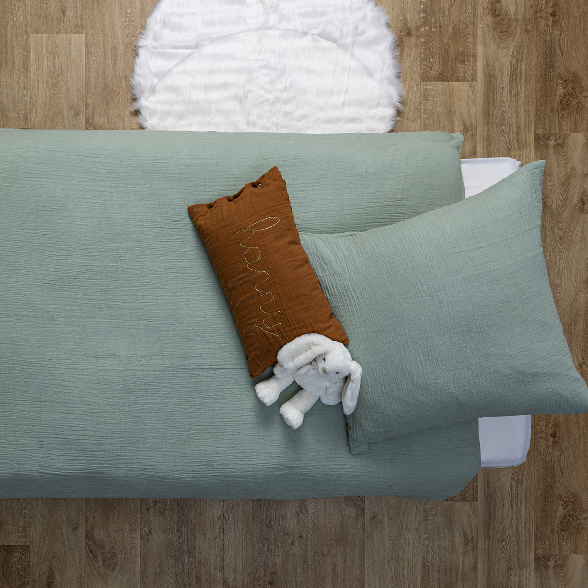 Parure de lit 140x200cm gaze de coton vert