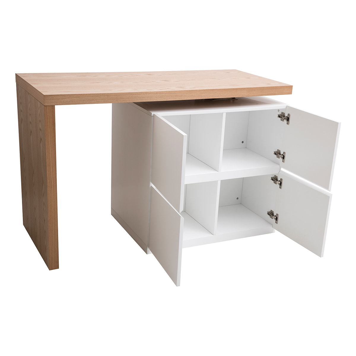 îlot - table de bar modulable avec rangement blanc mat et bois clair chêne L140-165 cm MAX