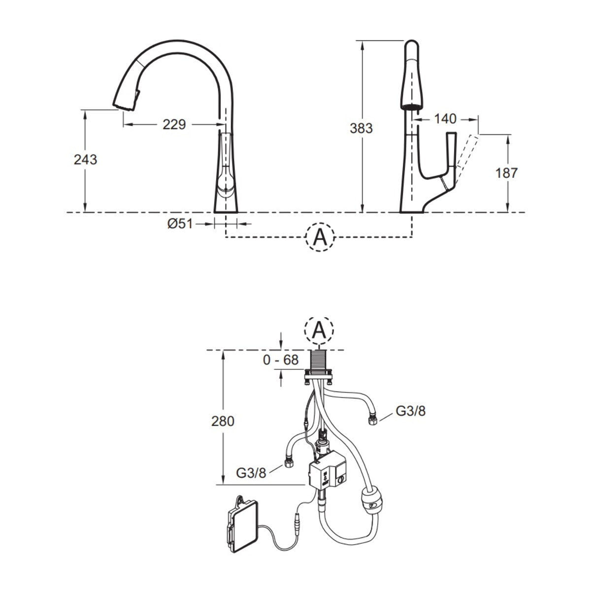 Mitigeur cuisine Malleco infrarouge Bec haut chrome douchette extractible