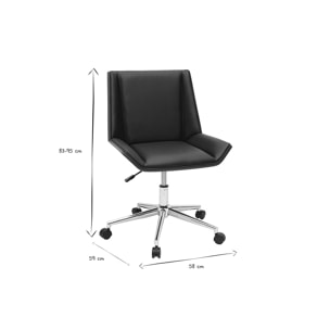 Chaise de bureau à roulettes design noire, bois foncé et acier chromé MELKIOR