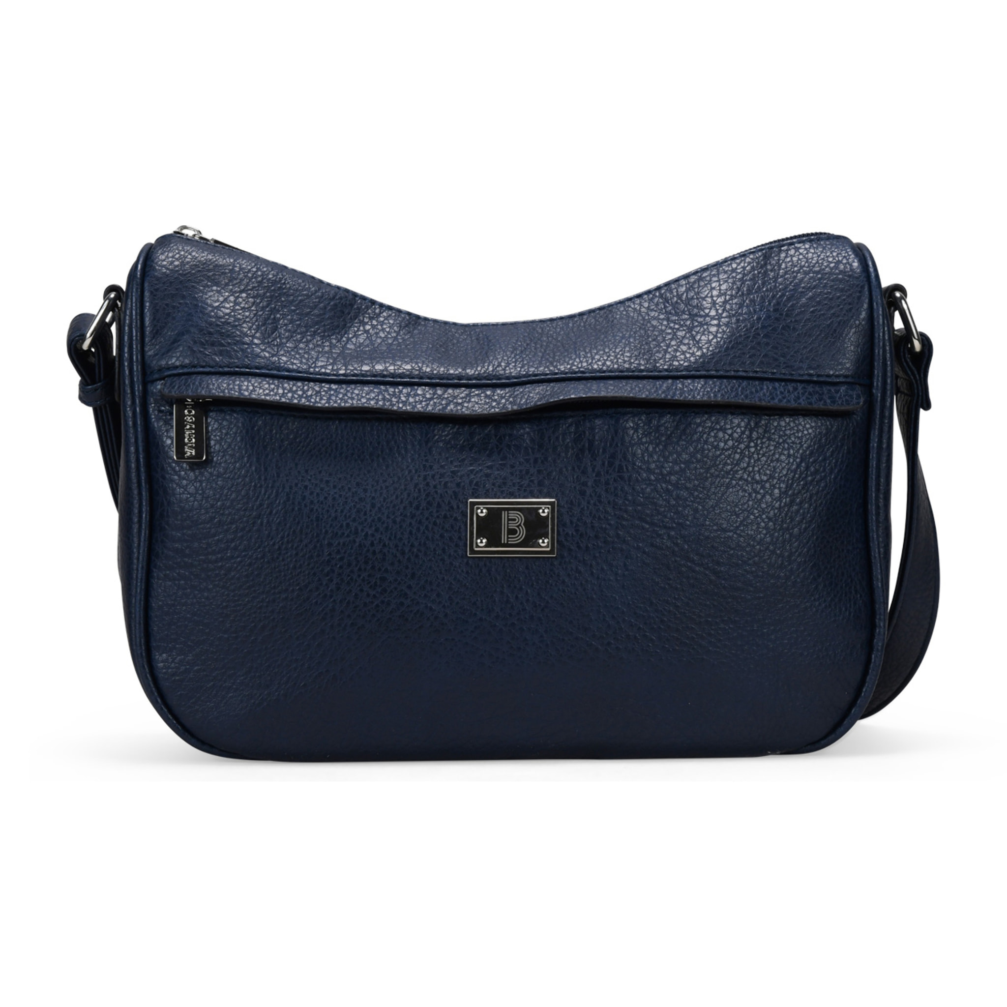 Bolso bandolera azul con bolsillo frontal y logo
