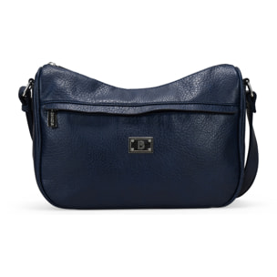 Bolso bandolera azul con bolsillo frontal y logo