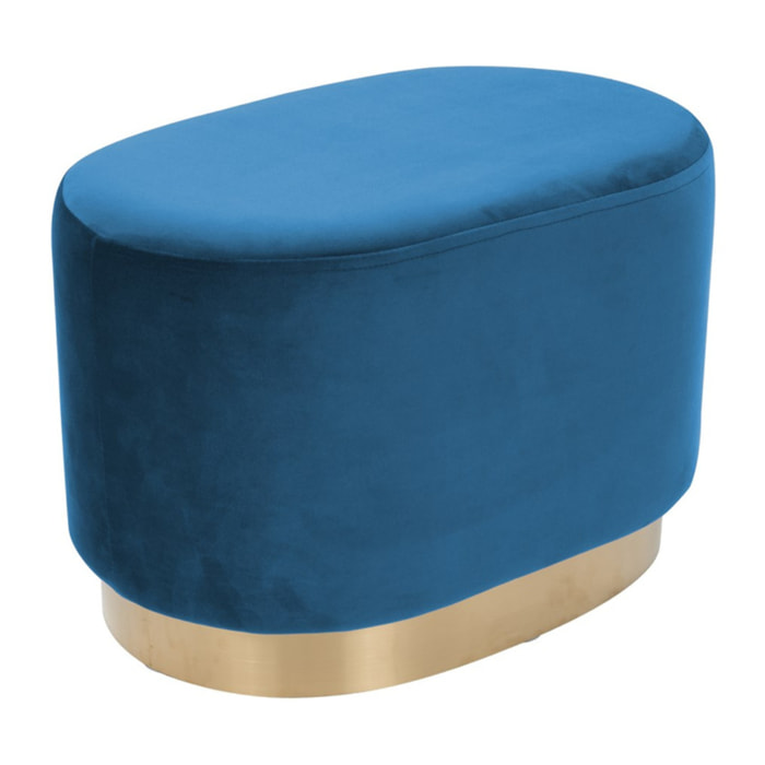 Pouf ovale Nano in velluto blu con base dorata