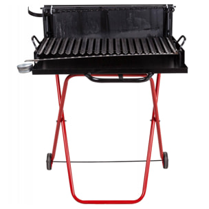 Barbecue a legna su ruote, Made in Italy, colore Nero e rosso, cm 74 x 55 x h95