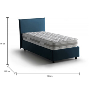 Letto singolo Chiaraluna, Letto contenitore con rivestimento in tessuto, 100% Made in Italy, Apertura frontale, con materasso Cm 90x190 incluso, Blu