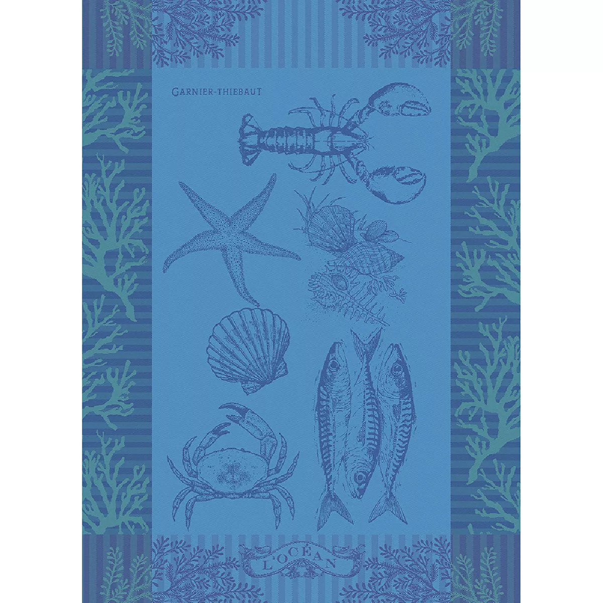 Torchon pur coton motif jacquard bleu L'ocean bleu