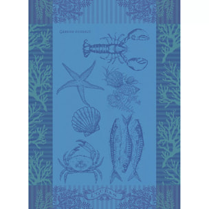 Torchon pur coton motif jacquard bleu L'ocean bleu