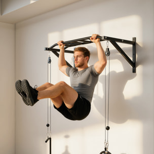 Barre de traction murale multi-prise avec accessoires et kit complet installation max. 200 Kg acier noir
