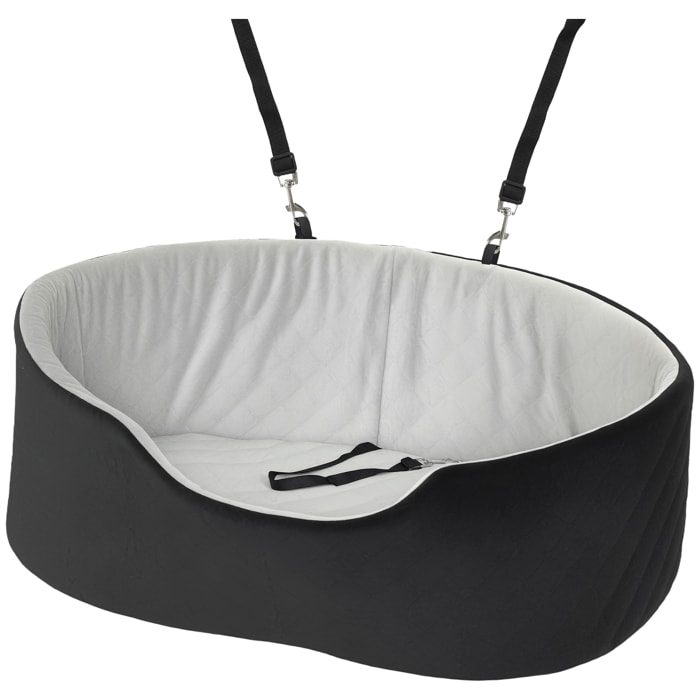 Siège auto chien grand confort avec coussin déhoussable - réglable, attache - polyester noir velours gris