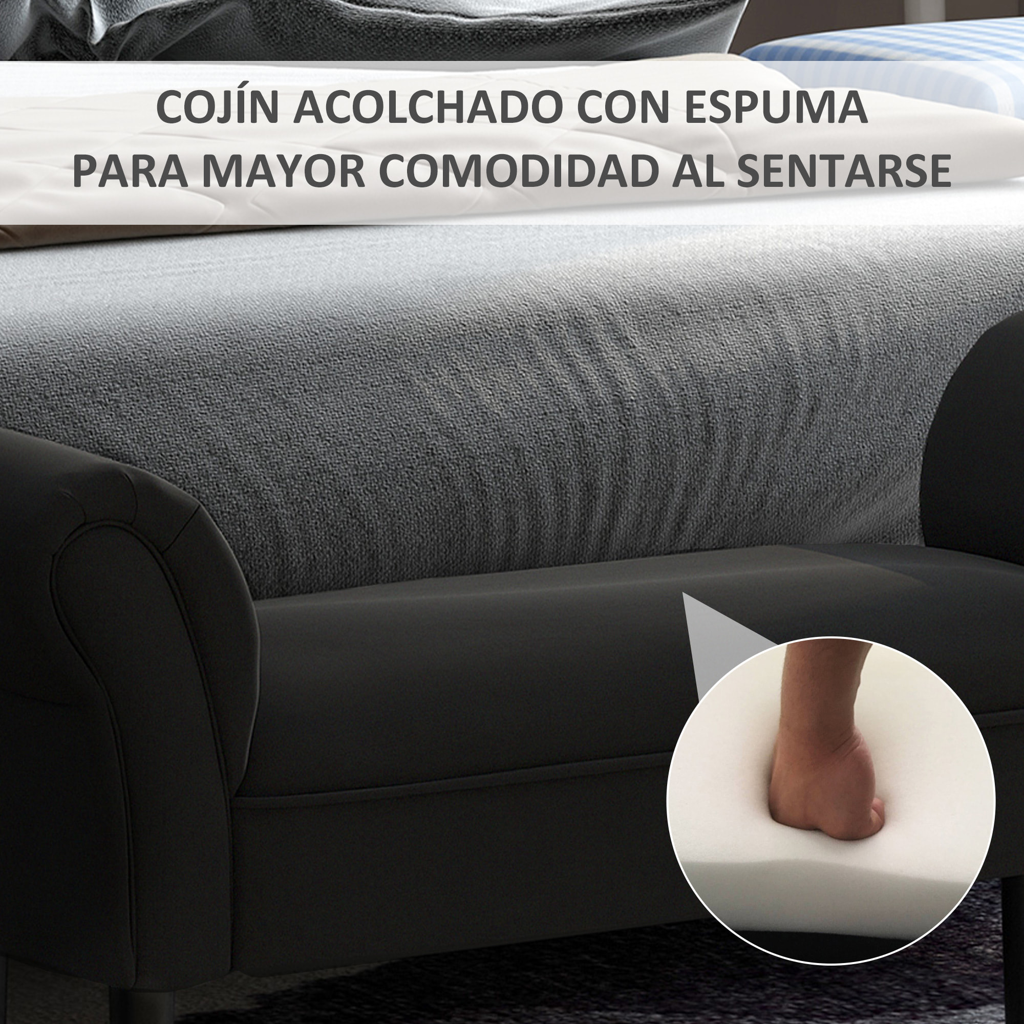 Taburete Pie de Cama con Brazos de Madera 102x31x51cm Negro