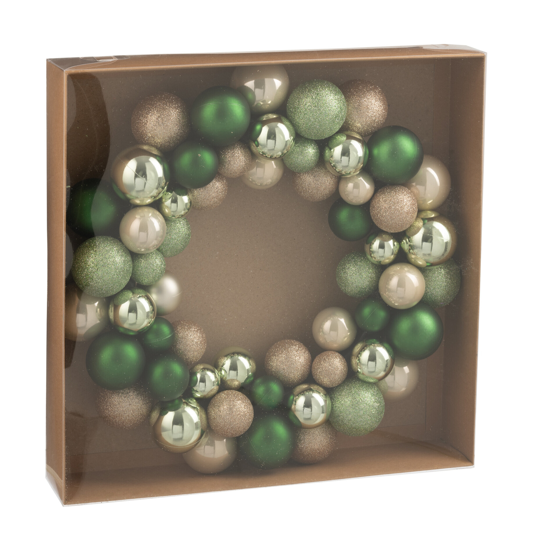 J-Line - Couronne de boules de Noël - plastique - vert menthe/écru