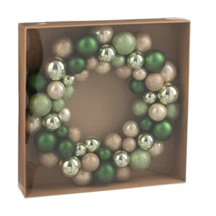 J-Line - Couronne de boules de Noël - plastique - vert menthe/écru