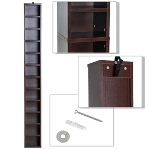Étagère colonne armoire de rangement CD 12 compartiments 21L x 20l x 175H cm capacité max. 204 CD coloris noyer foncé