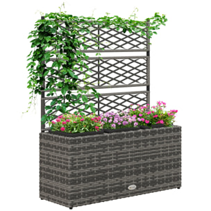 Jardinière avec treillis dim. 84L x 30l x 107H cm 3 bacs inserts d'irrigation inclus PE imitation rotin tressé gris