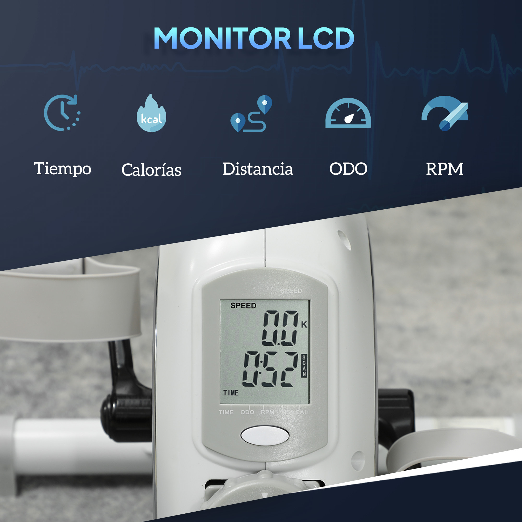 Pedales Estáticos Mini Bicicleta Estática con Resistencia Magnética de 8 Niveles Pantalla LCD y Pedales Antideslizantes para Ejercitar Brazos y Piernas Pedaleador para Casa Oficina Blanco