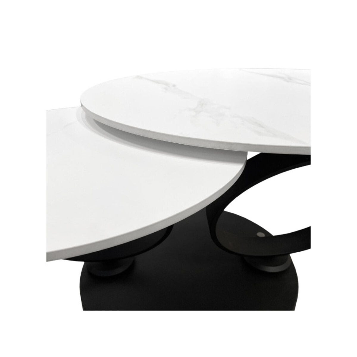 Table basse ronde plateaux en céramique marbré et pieds métal noir - URSULE