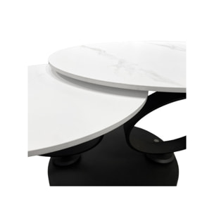Table basse ronde plateaux en céramique marbré et pieds métal noir - URSULE
