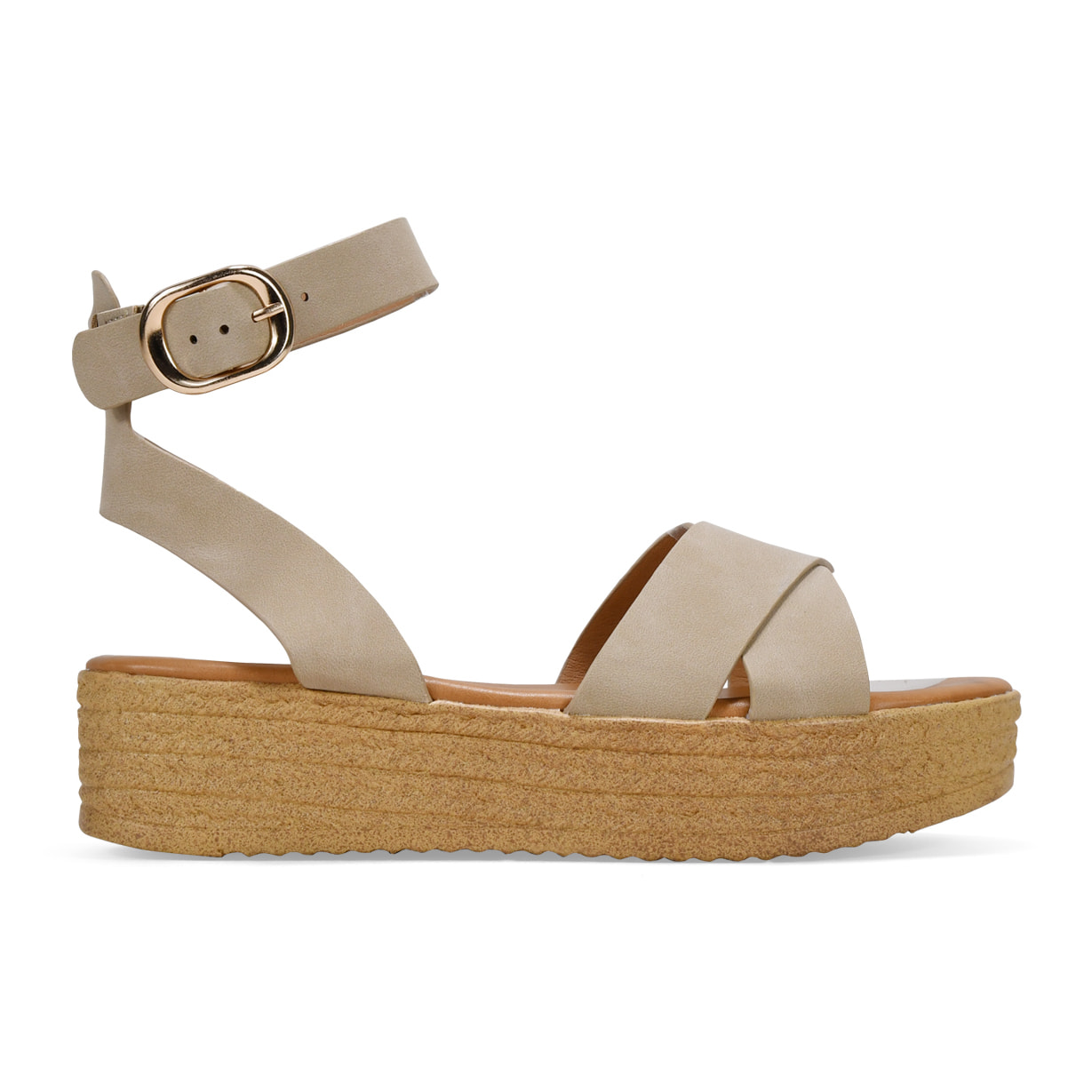 Sandalias plataforma beige con cierre de hebilla