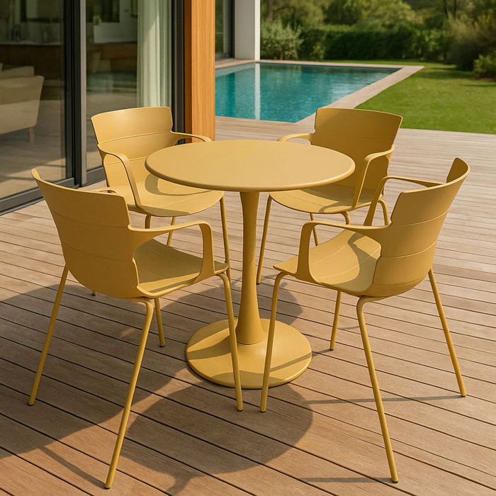 Ensemble de repas table et 4 fauteuils en polypropylène ocre MONTAUK