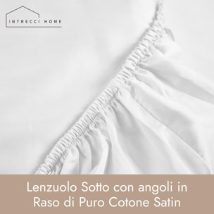 Intrecci Home Lenzuolo con Angoli, Lenzuolo Sotto in Raso di Puro Cotone Satin,Made in Italy, Morbidezza Suprema, Elegante e Confortevole, Tinta Unita