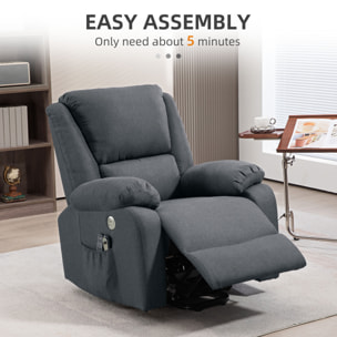 Fauteuil releveur relax massant électrique réglable - fonction chauffante, repose-pied, ports USB, télécommandes - tissu gris