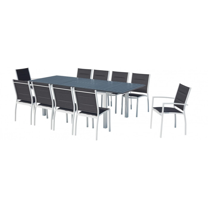 Table de jardin extensible et 10 chaises alu/textilène blanc BERENIS