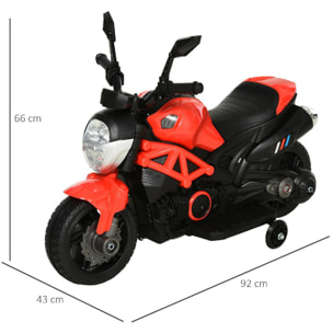 Moto électrique enfants 6 V 5 Km/h max. marche AV/AR effets lumineux et sonore rouge noir