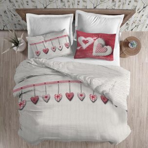 Parure copripiumino in flanella cuore appeso rosso 100% cotone