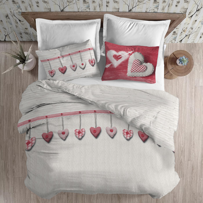 Parure copripiumino in flanella cuore appeso rosso 100% cotone