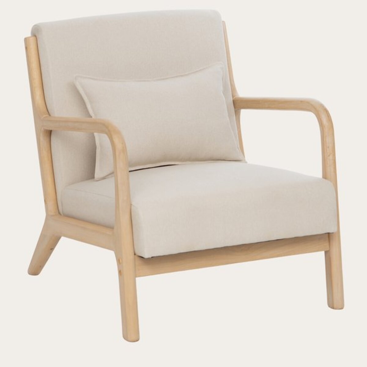 Fauteuil Bruno -bois massif dhévéa et revêtement-couleur beige 66 x 76 x 80 cm