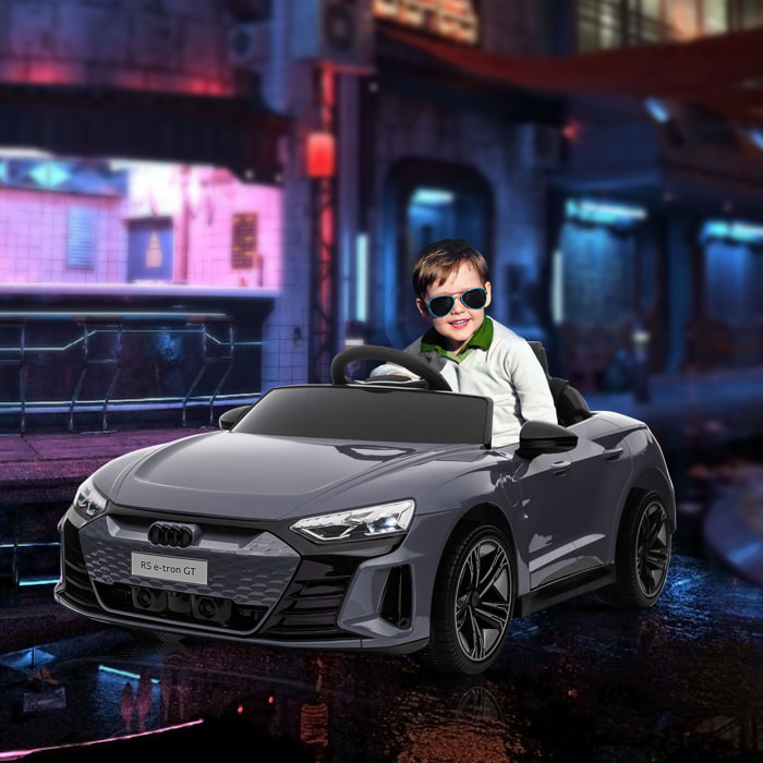 Coche Eléctrico para Niños de +3 Años AUDI RS e-tron GT Coche de Batería 12V con Mando a Distancia Faros LED Bocina Música USB y Apertura de Puerta 3-5 km/h Gris