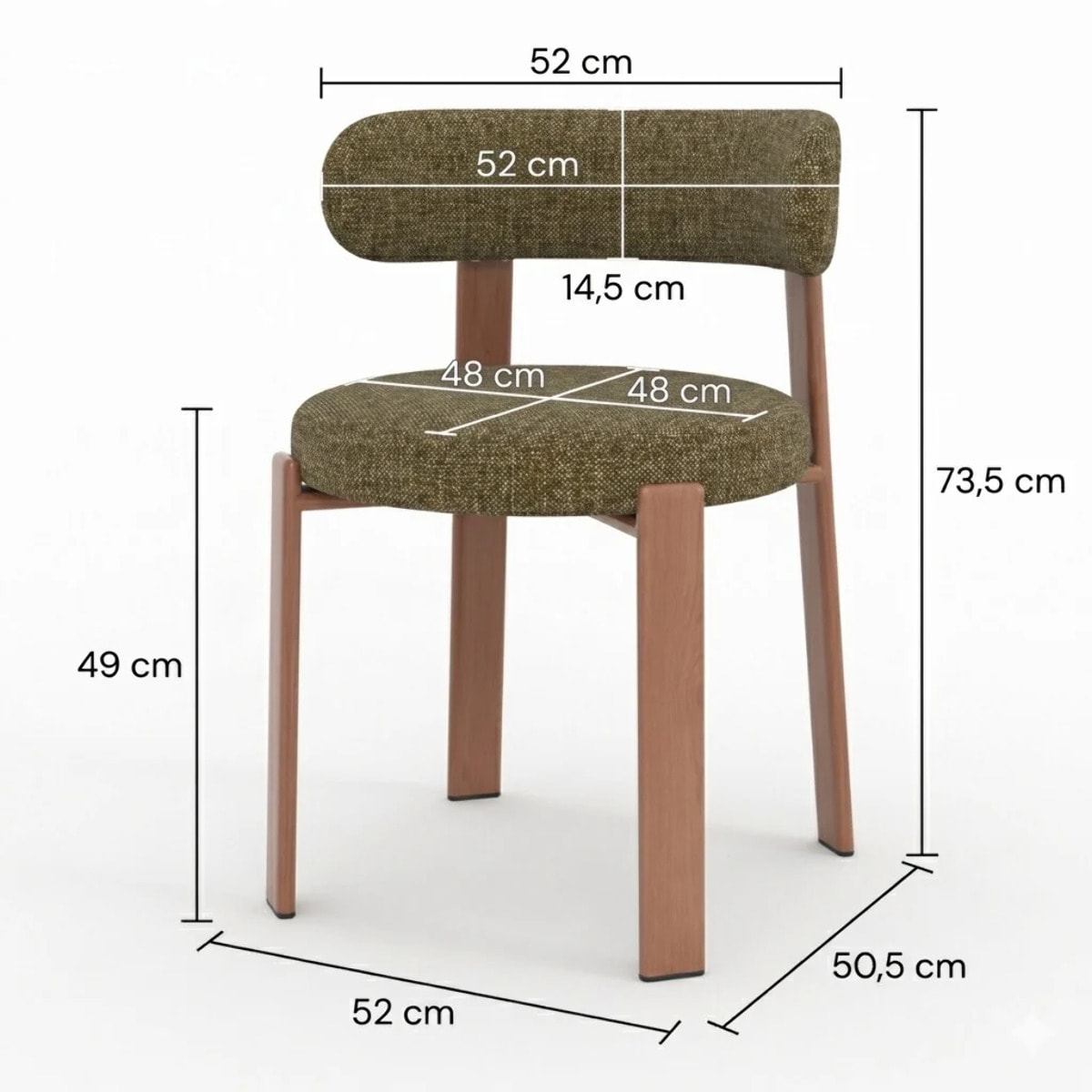 Lot de 2 chaises en tissu texturé vert kaki, pieds en métal - Aura