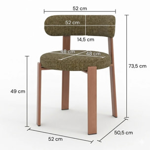 Lot de 2 chaises en tissu texturé vert kaki, pieds en métal - Aura