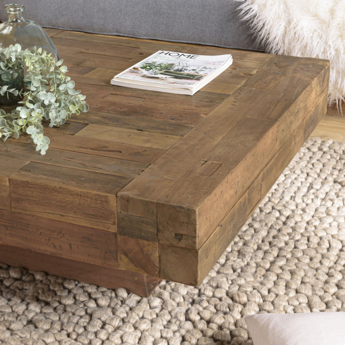 LEONCE - Table basse carrée bois massif marron