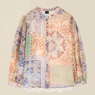 Oltre - Camisa estampada con espalda de encaje - Beige
