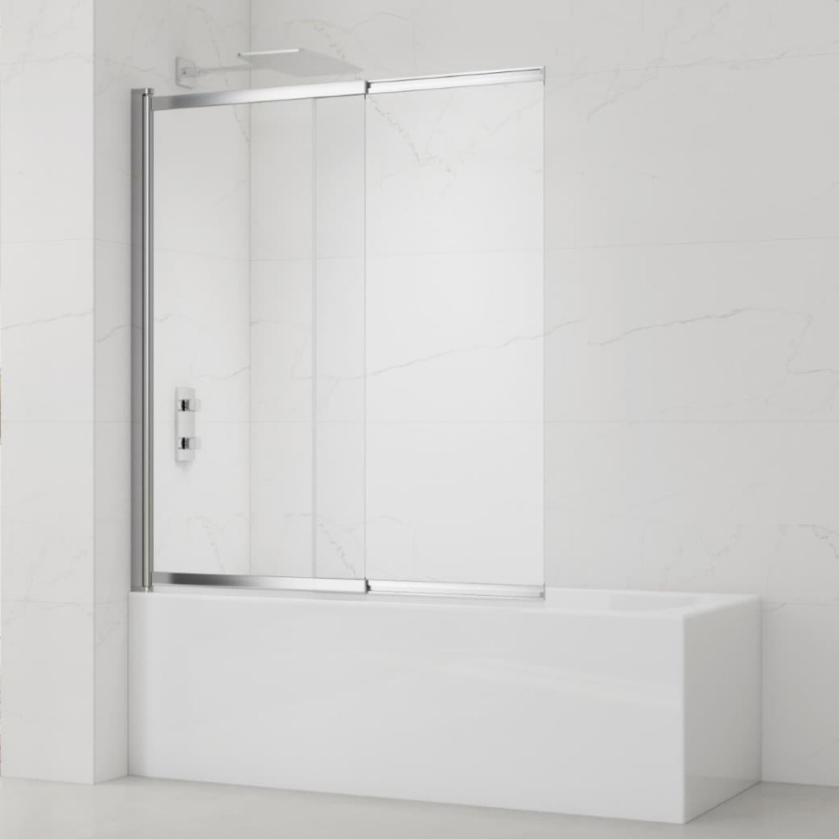 Swiss Aqua Technologies Vision 140x120 cm pare-baignoire coulissant en verre, traitement Easy Clean, chrome (SATVZVI120CRT)