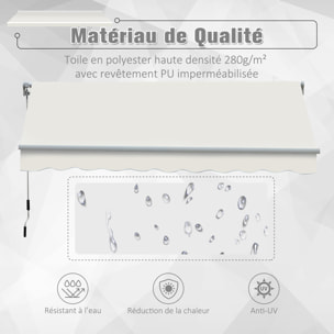 Store banne manuel rétractable aluminium polyester imperméabilisé 3L x 2,5l m crème