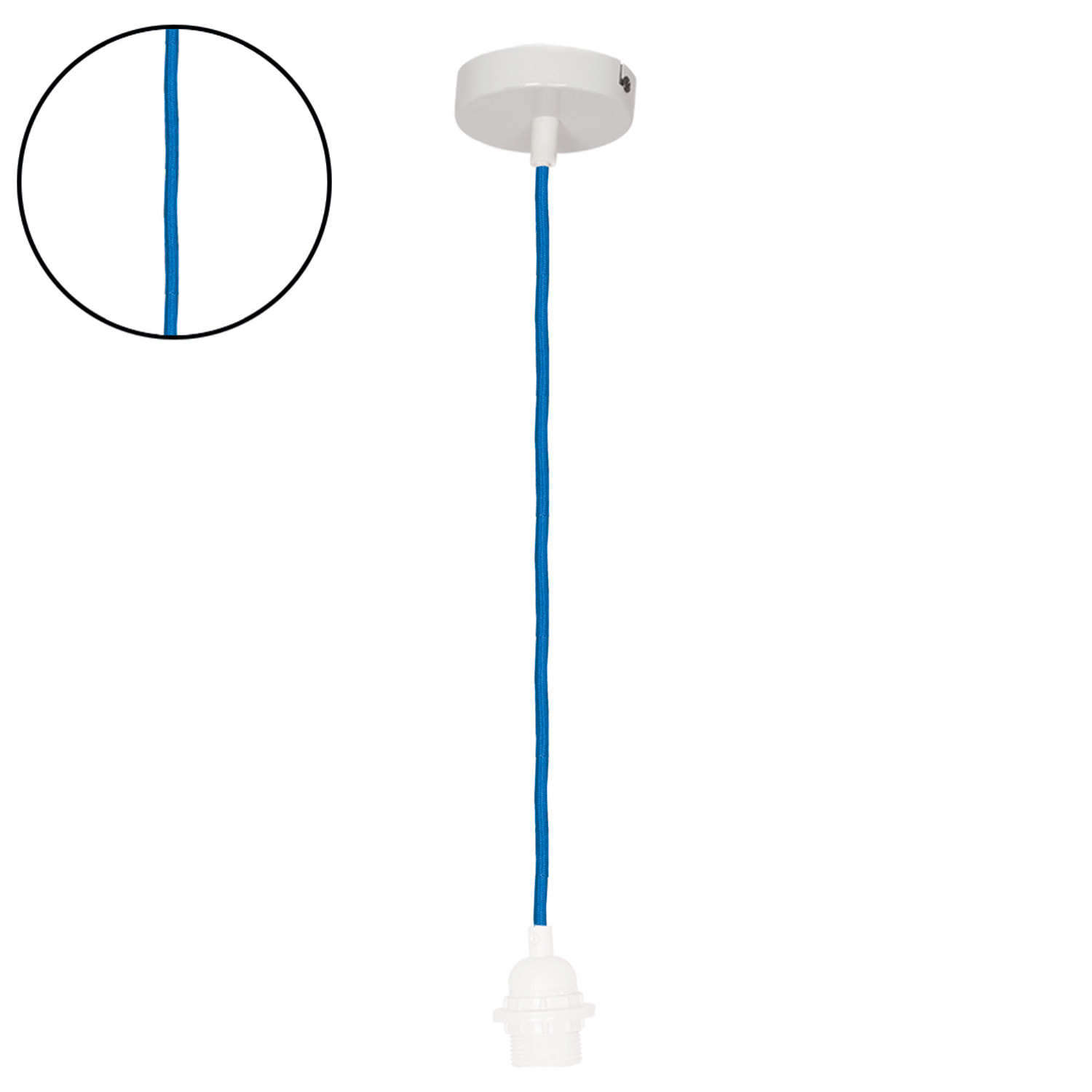 Suspension avec douille blanche et câble tissé - Bleu
