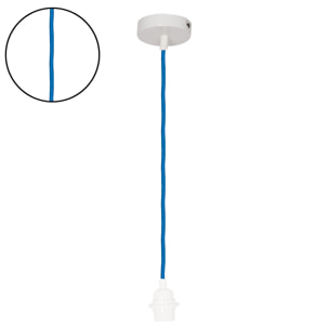 Suspension avec douille blanche et câble tissé - Bleu