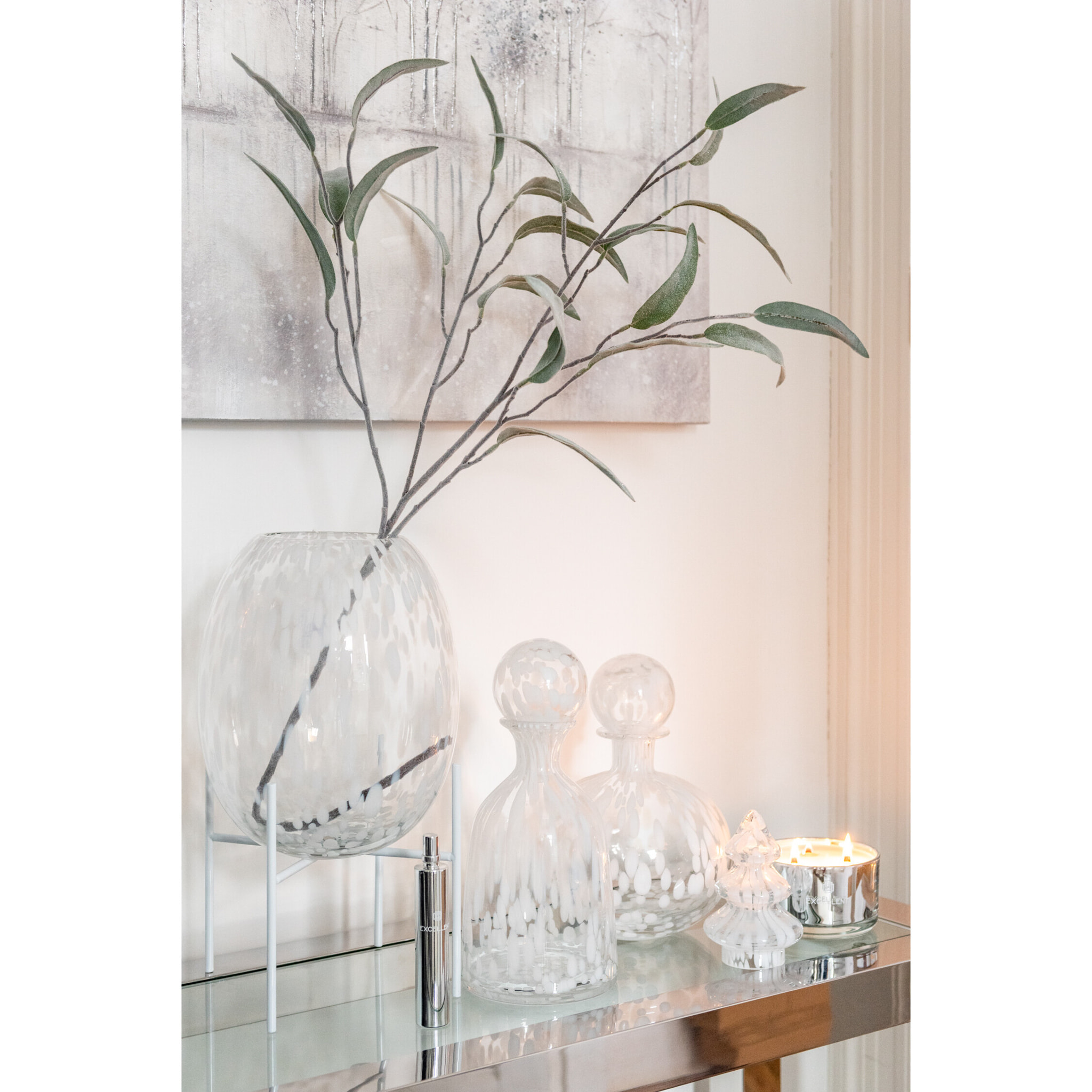 J-Line vase + Pied Pois - verre - transparent/blanc - large - 37 cm de hauteur