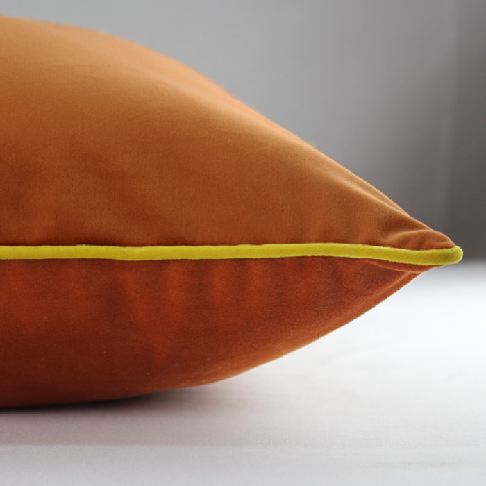 Housse de coussin polyester anti tache uni Velours uni cuivre-curry
