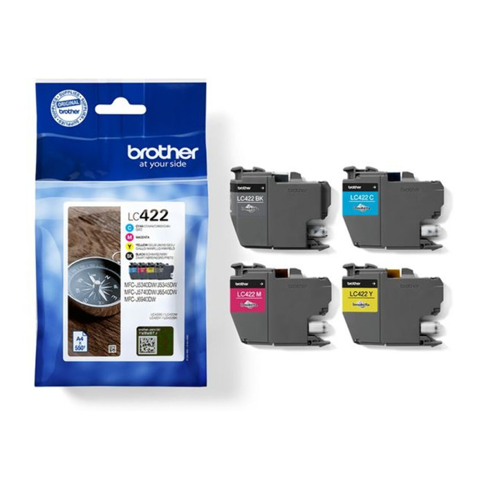 Cartouche d'encre BROTHER Pack Multipack 4 Originales LC422 (Noir + 3 Couleurs) - LC422VAL