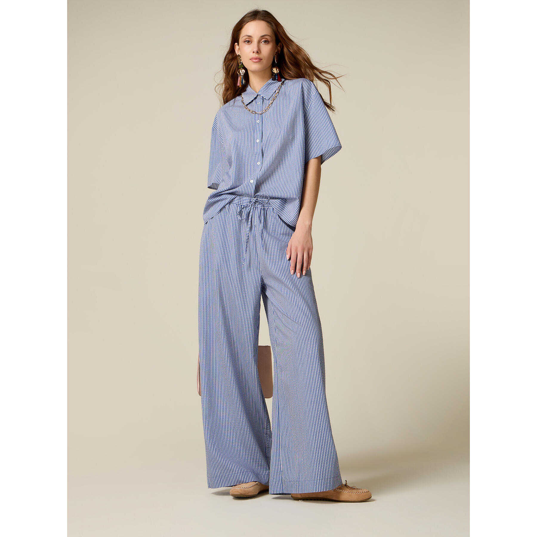 Oltre - Pantaloni palazzo fil à fil - Blu