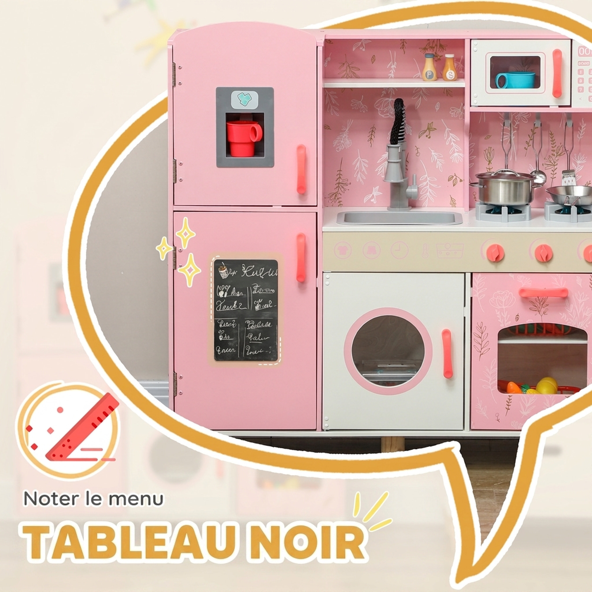 Cuisine enfant tout équipée avec accessoires effets sonores lumineux blanc rose
