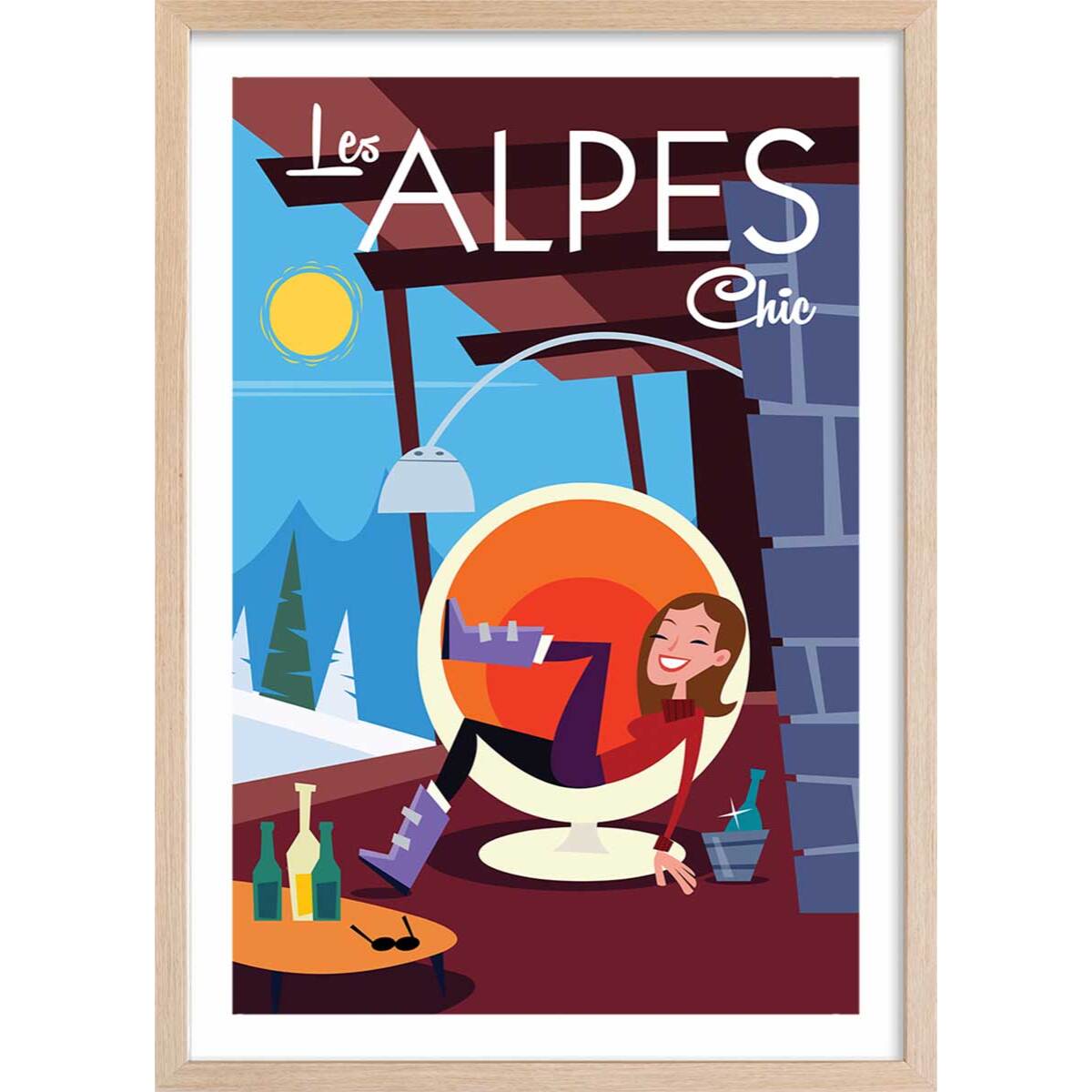 Affiche Pause au chalet Affiche + cadre en bois - Chêne