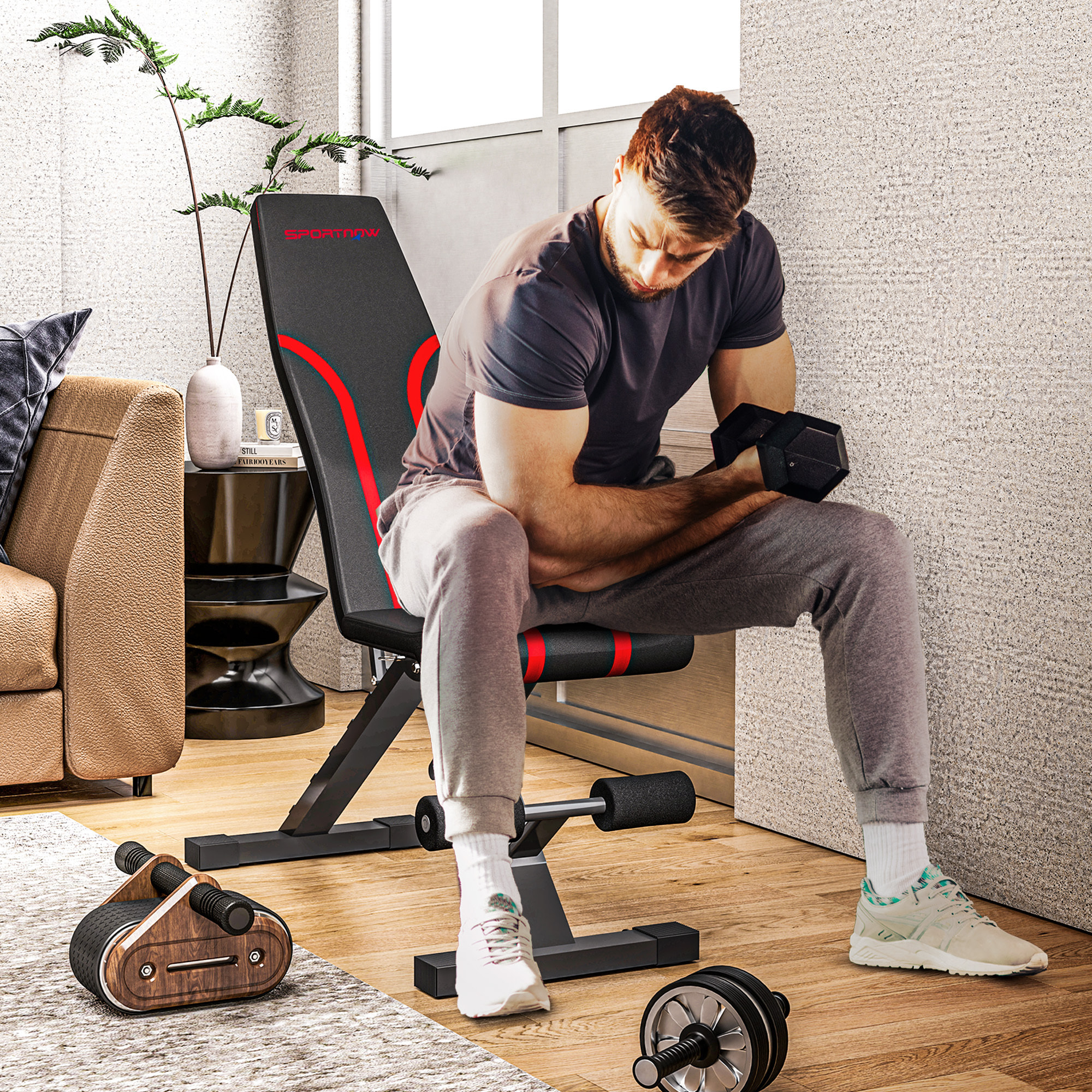Banco de Pesas Ajustable Banco de Musculación Plegable Banco de Abdominales para Entrenamiento de Cuerpo Completo en Hogar Gimnasio Negro