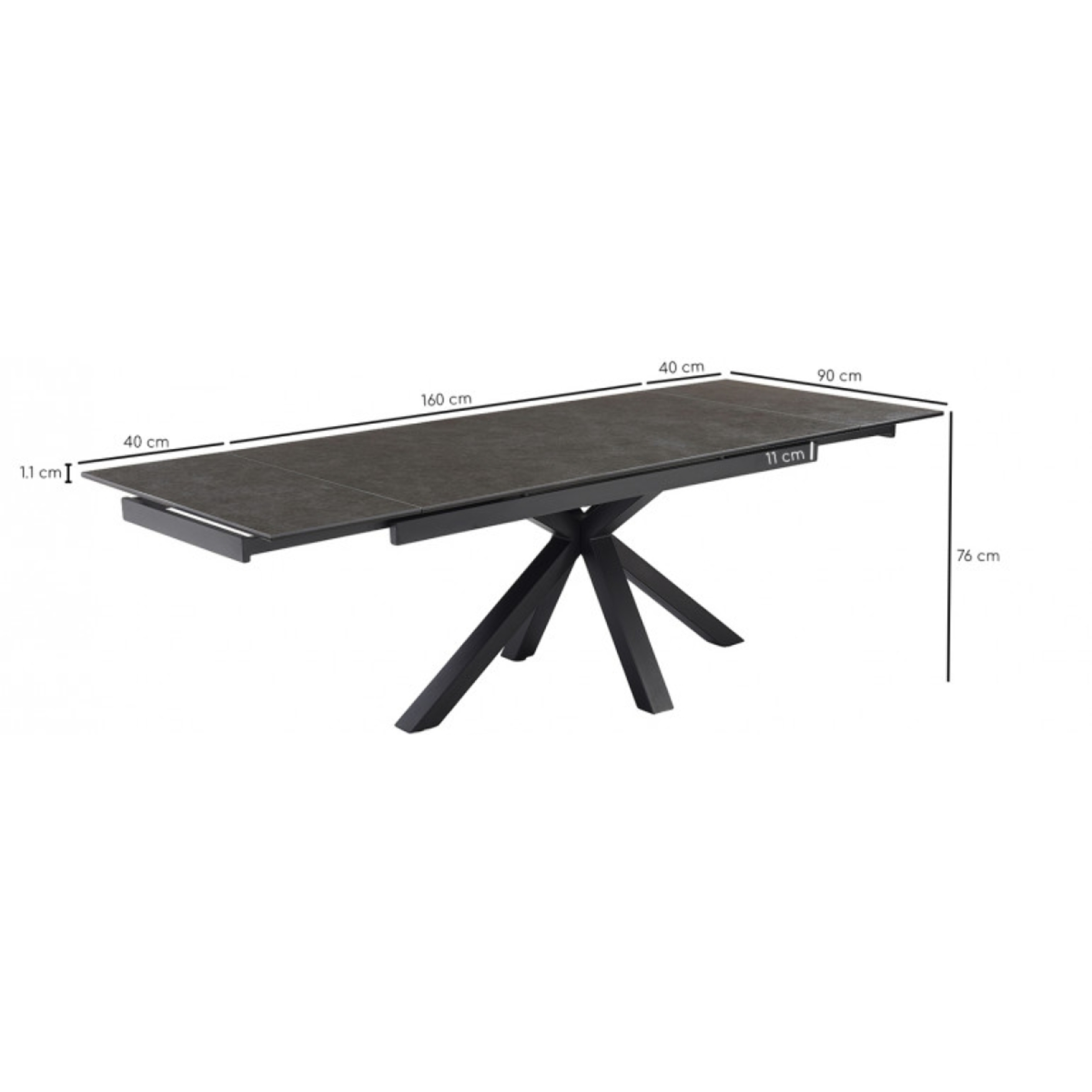 Table extensible en céramique vintage grey L160/240cm - 9 piètements - UNIK