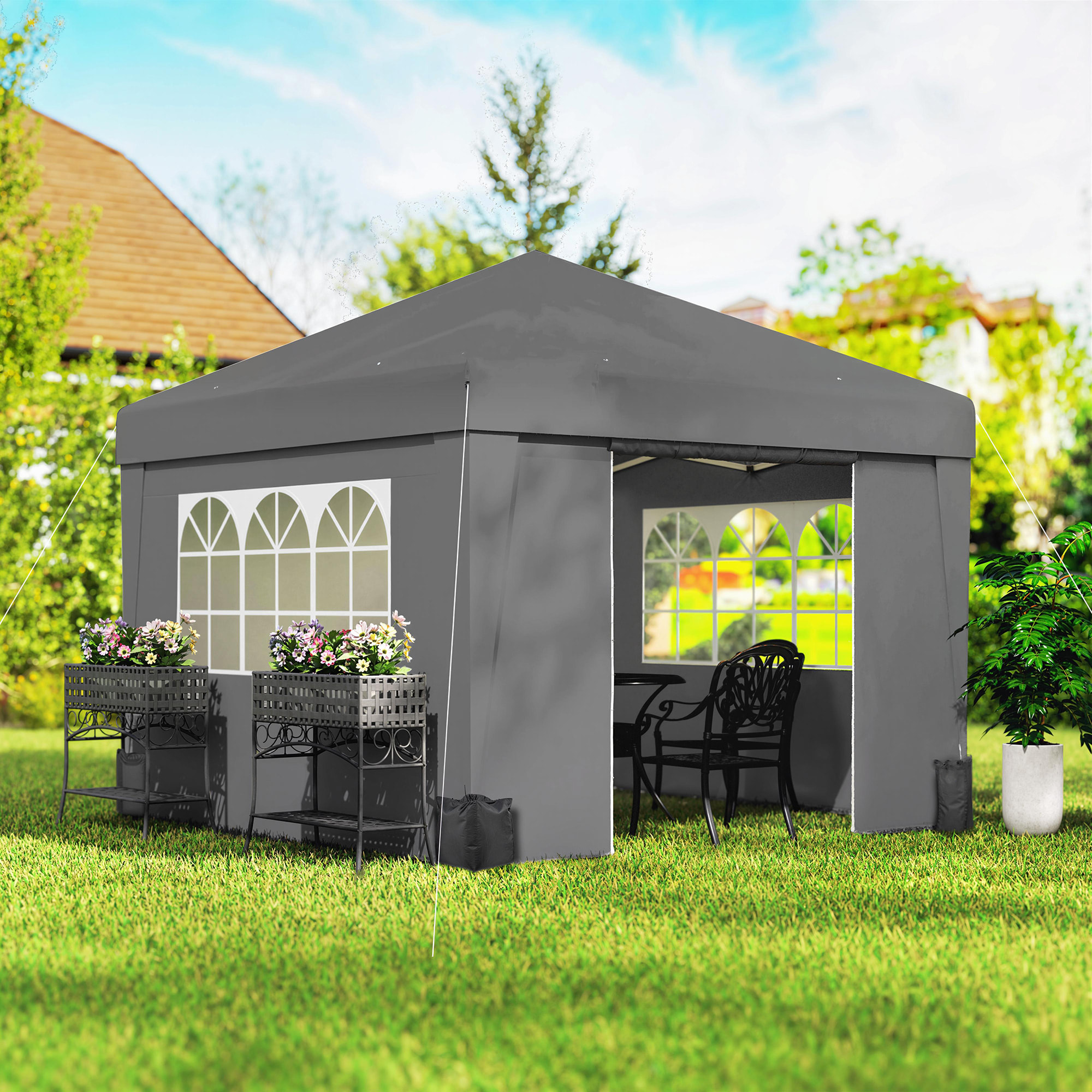 Tonnelle barnum pop-up pliant 2,98L x 2,98l x 2,75H m sacs de lestage et transport inclus anthracite
